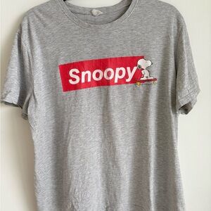 Snoopy Box Logo Style Graphic Tee Grey Cotton Skateboard T-Shirt M/L